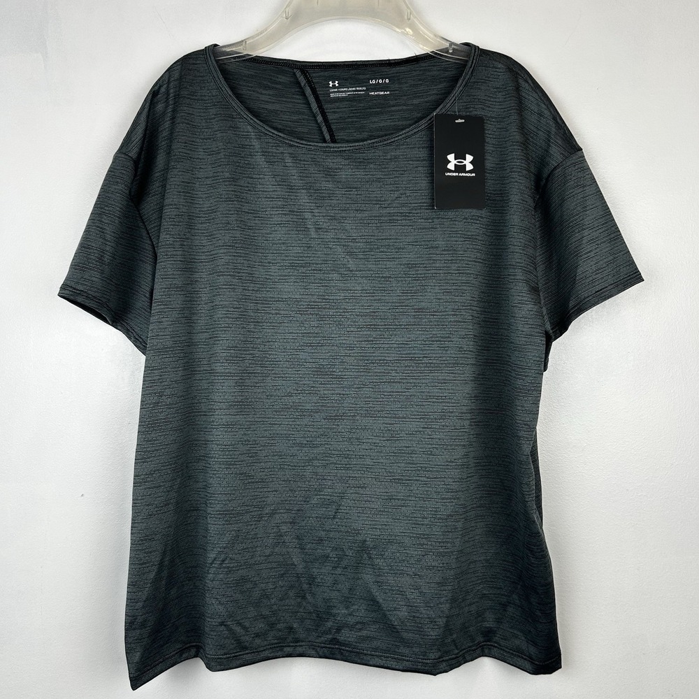 Under Armour Top Womens L UA Heat Gear Shirt Gray Keyhole Performance Gym New